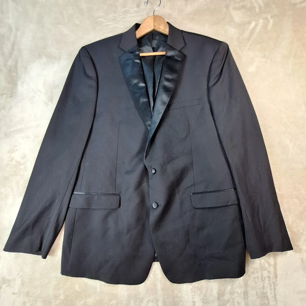 Calvin Klein Suit Jacket Mens 48 Long Black Wool Ventless 2 Button Tuxedo Forma